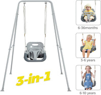 FUNLIO Toddler Swing with Foldable Metal Stand for Toddlers Aged 1~10 - Gray - image 2