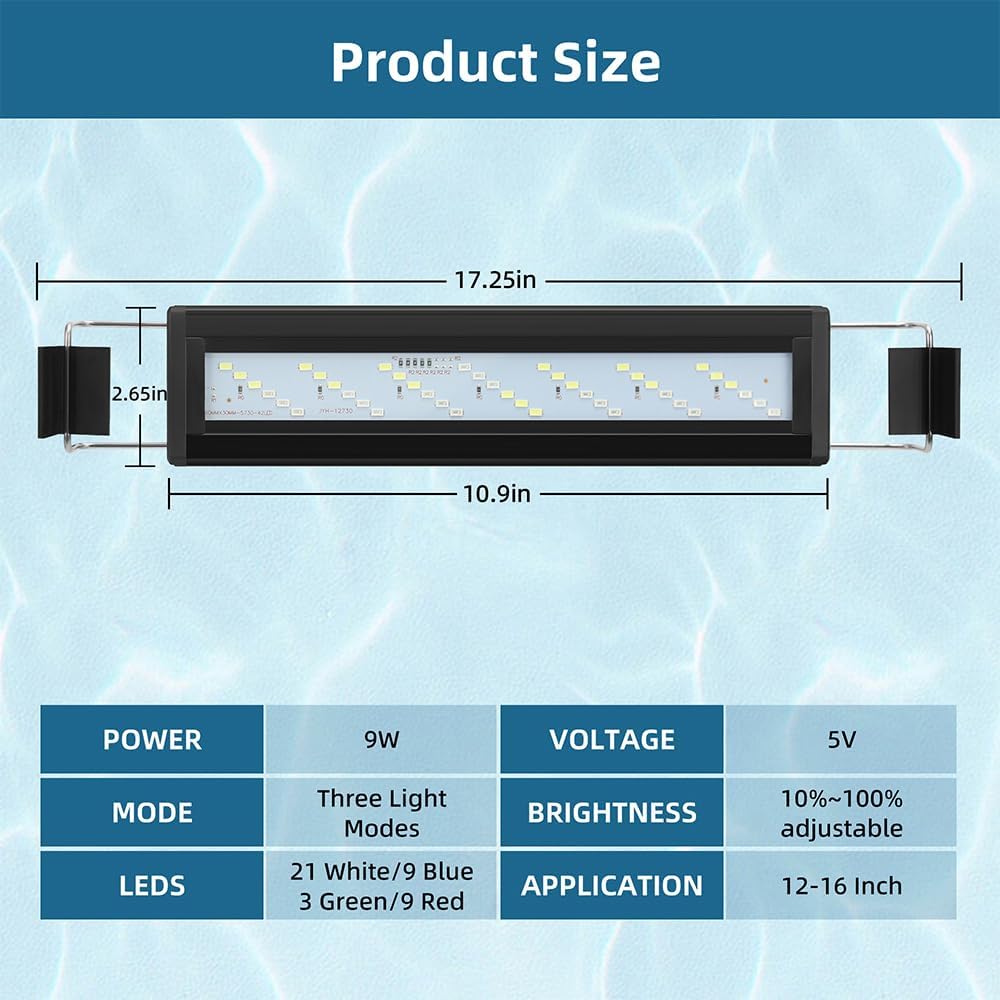 DaToo LED Aquarium Light Full Spectrum Fish Tank Light with Dimmer - 12~16 Inch - image 2