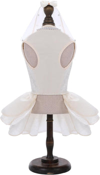 ASENKU Dog Dress, Dog Wedding Dress with Bows, Veil Attachment - Champagne / Small - image 2