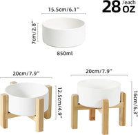 Ceramic Raised Dog and Cat Bowl Set, 2 Heights Elevated Stand, Food and Water Bowl for Small Breed Dogs, Weighted Dog Dishes, Pet Bowl(6.1'',28.7oz, White)