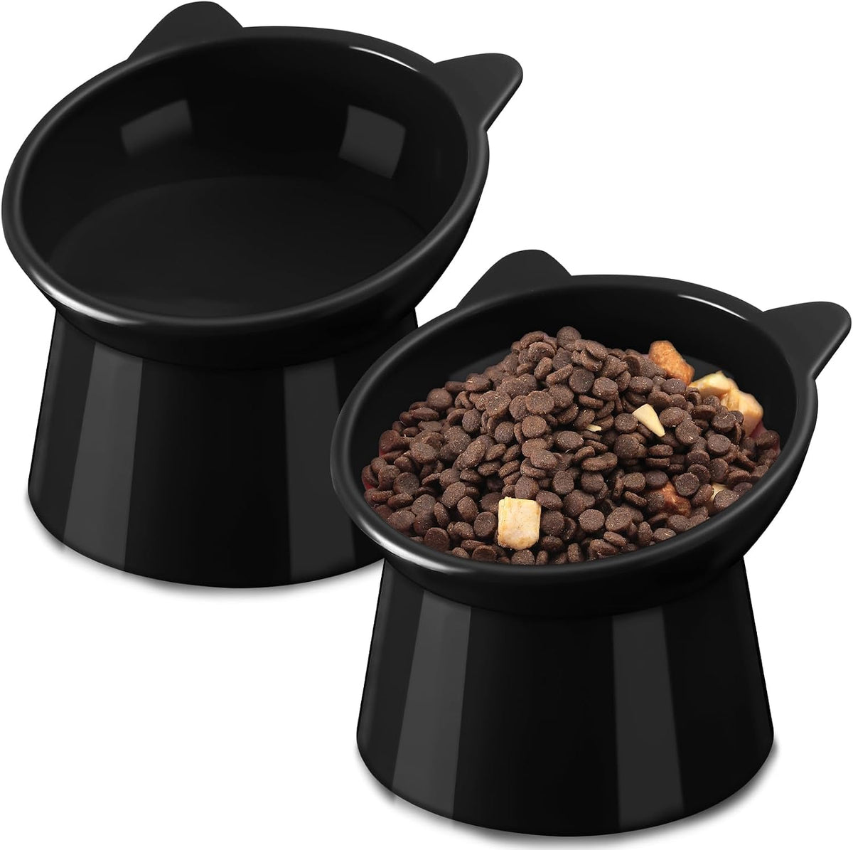 Zhehao 2 Pcs Elevated Cat Bowl Set, Tilted 15° - Cat Ears / Black