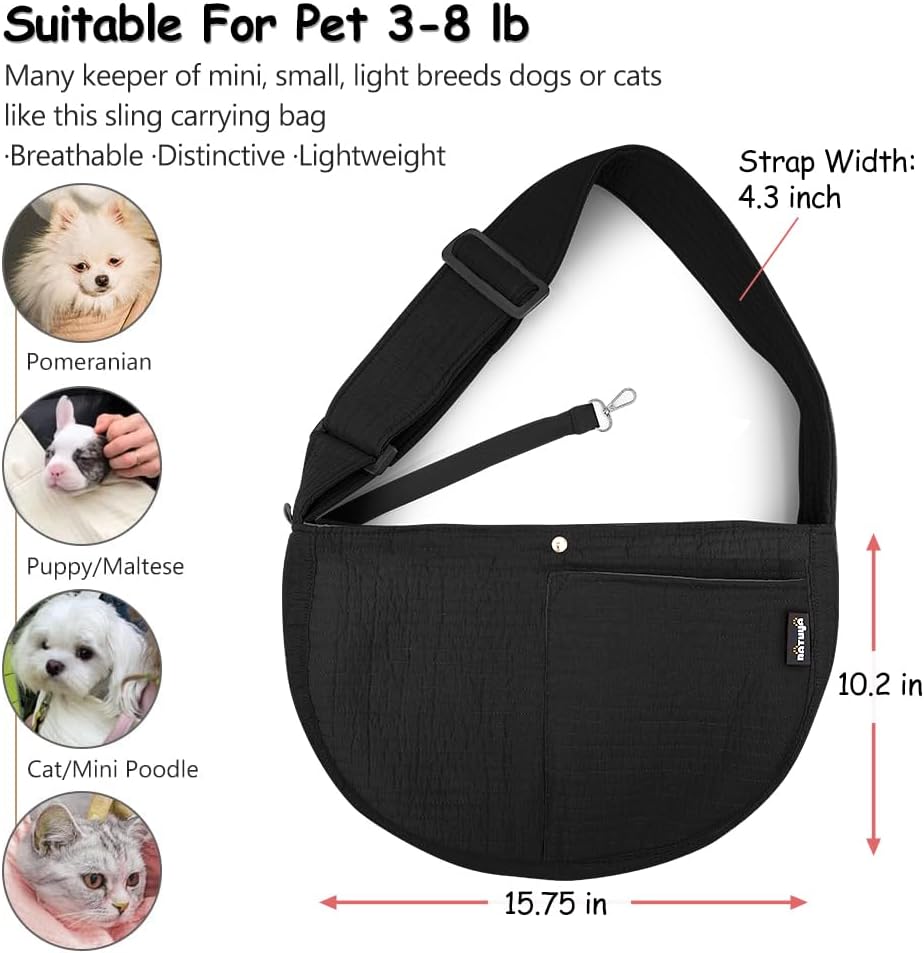 NATUYA Small Dog Cat Carrier Sling - Black / Canvas-Adjustable Strap - image 2