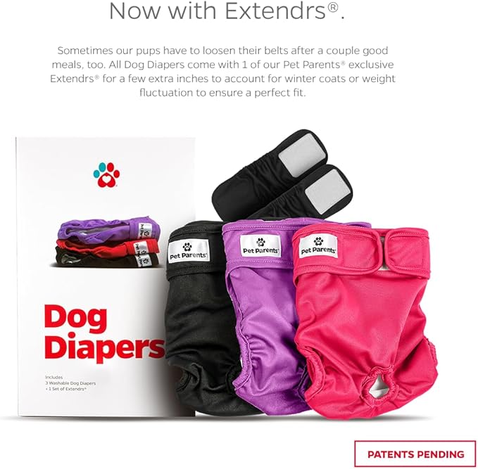 Pet Parents® Washable Dog Diapers (3pack) + Extendrs® of Durable Doggie Diapers, Premium Dog Diapers Female (Medium, Princess)