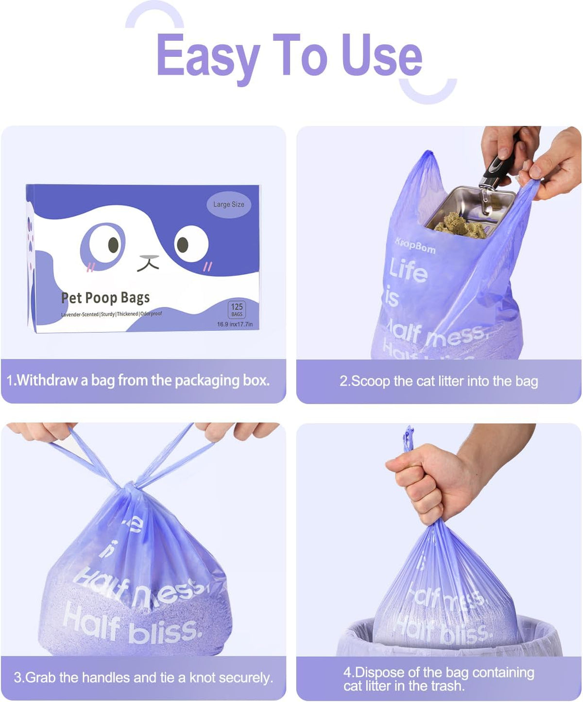 125 Count Cat Poop Bags Cherry Blossom Scented with Handles - Lavender / 125 Count / Large-17.7" x 11.8" - image 3