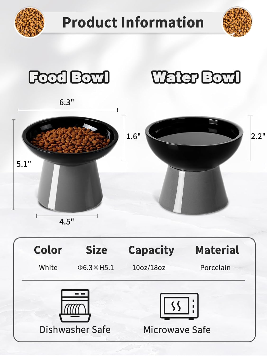 Elevated Cat Food and Water Bowls Set - 2 Pack (Food & Water Bowls) / Black - image 2