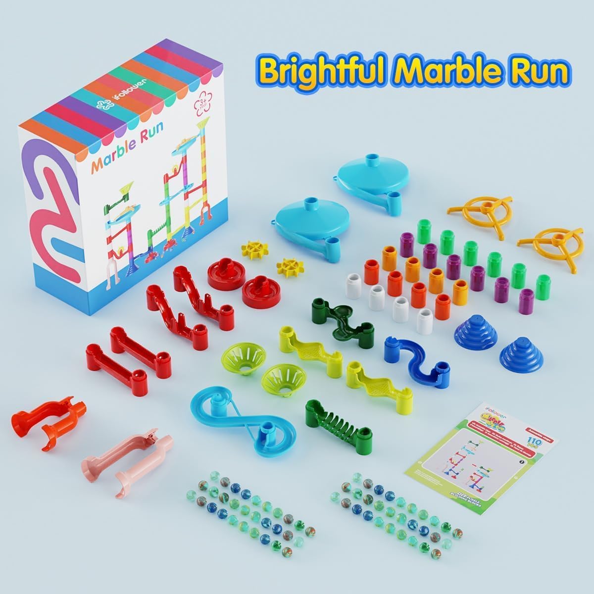 Ifollower Marble Run Kit, 110pcs Marble Maze Game Construction Building Toys for Kids, Marble Track - 110pcs - image 4