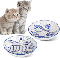 2pcs Wide Shallow Cat Bowls - Fish
