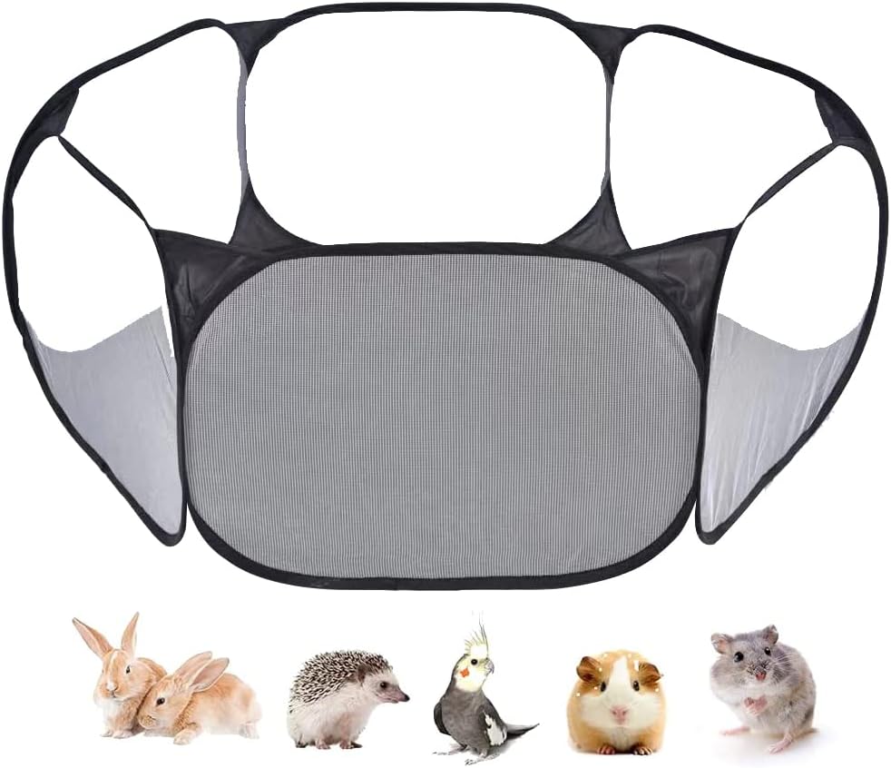 Small Animals Tent, Breathable Transparent Pet Playpen Pop Open Outdoor/Indoor Exercise Fence - Black / Basic