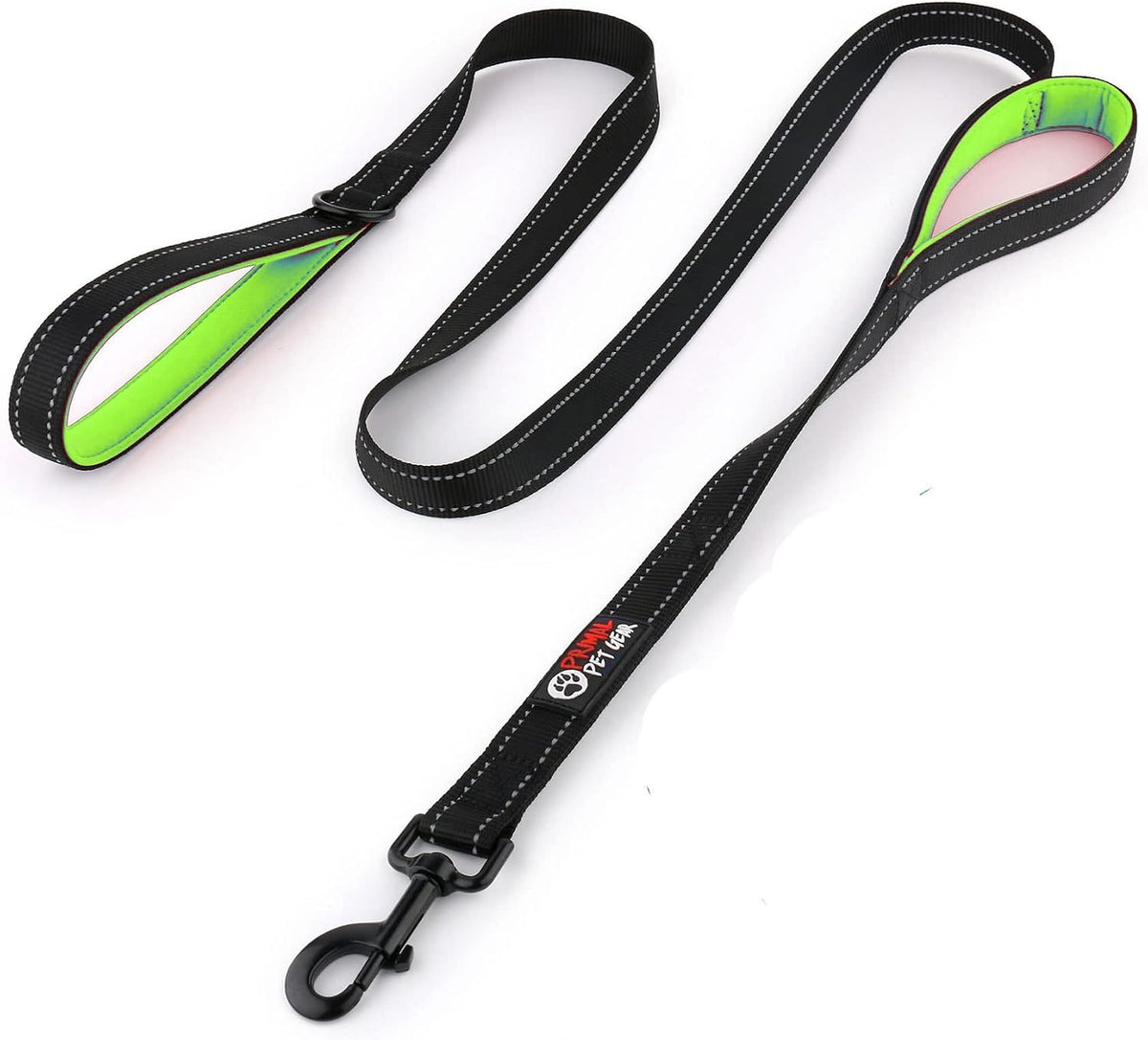 Dog Leash 6ft Long, Traffic Padded Two Handle, Heavy Duty - 6FT / Black-Green