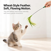 Cat Teaser Wands 2 Pack, Natural Feather, Two Feather Styles – Essentials for Cats - Green Wheat - image 2