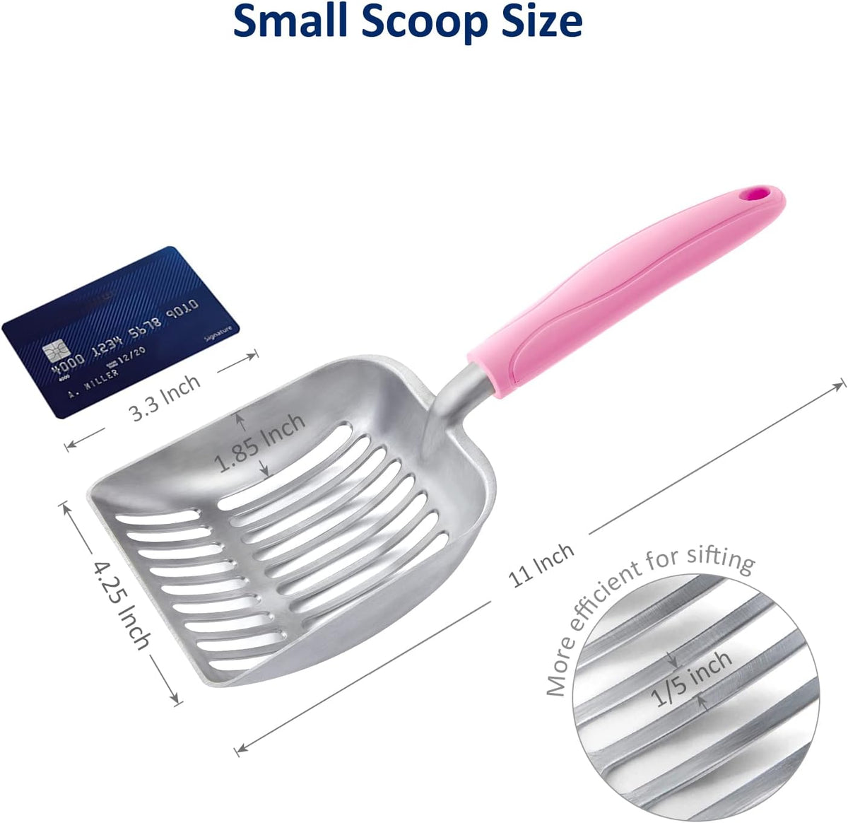 Cat Litter Scoop, Aluminum Alloy Sifter, Kitty Metal Scooper - Small / FLAT Aluminum \ #10 Pink Handle - image 2