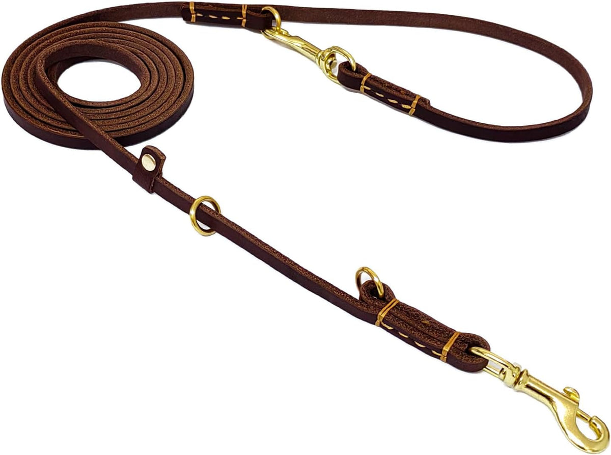 LWBMG Multi Function Leather Dog Leash 8ft Genuine Leather Leash - 8ft x 3/8inch / Brown