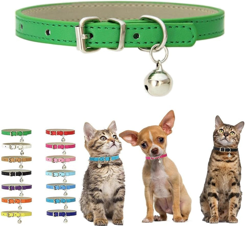 Hot Pink Kitten Collar with Bell - S for Neck 10"-13" / Green