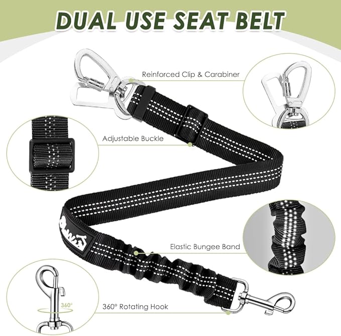 SlowTon Dog Seat Belt Harness for Car, Dog Car Harness Adjustable Mesh Breathable & Dog Seatbelt Safety Tether with Elastic Bungee for Small Medium Large Pets(Camouflage, Double Clip, M)