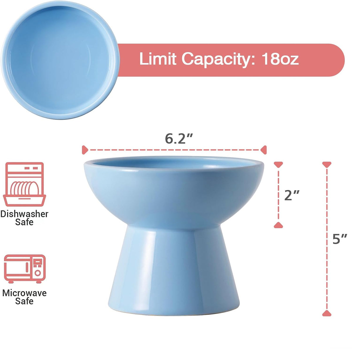 Extra Wide Elevated Ceramic 6.2" Shallow Cat Food Bowl – Essentials for Cats - Blue-Deeper - image 2
