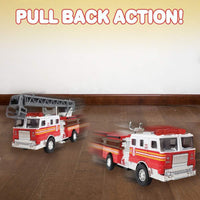 ArtCreativity set of 2 diecast pull back fire truck toys, ladder truck and fire engine - view 3