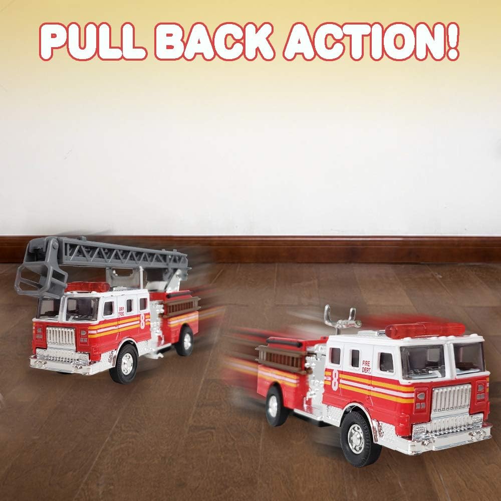 ArtCreativity set of 2 diecast pull back fire truck toys, ladder truck and fire engine - view 3