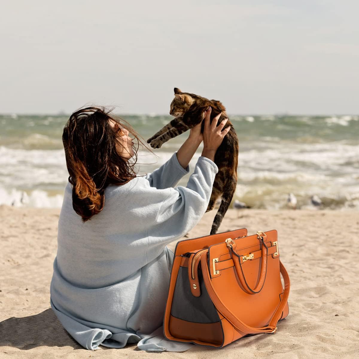 Fashion Pet Carrier Dog Cat Carrier Purse Soft-Sided Leather Handbag - Brown - image 2