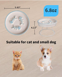 Ceramic Elevated Slow Feeder Cat Bowl, Anti Vomit - Blue - image 2