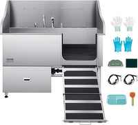 VEVOR Professional 304 Stainless Steel Dog Bathing Station, 61 inch Pet Grooming Tub w/Anti-Slip ramp, Storage Drawer, Cold Hot Faucet Showerhead for Large & Medium & Small (Right Door, with Drawer)