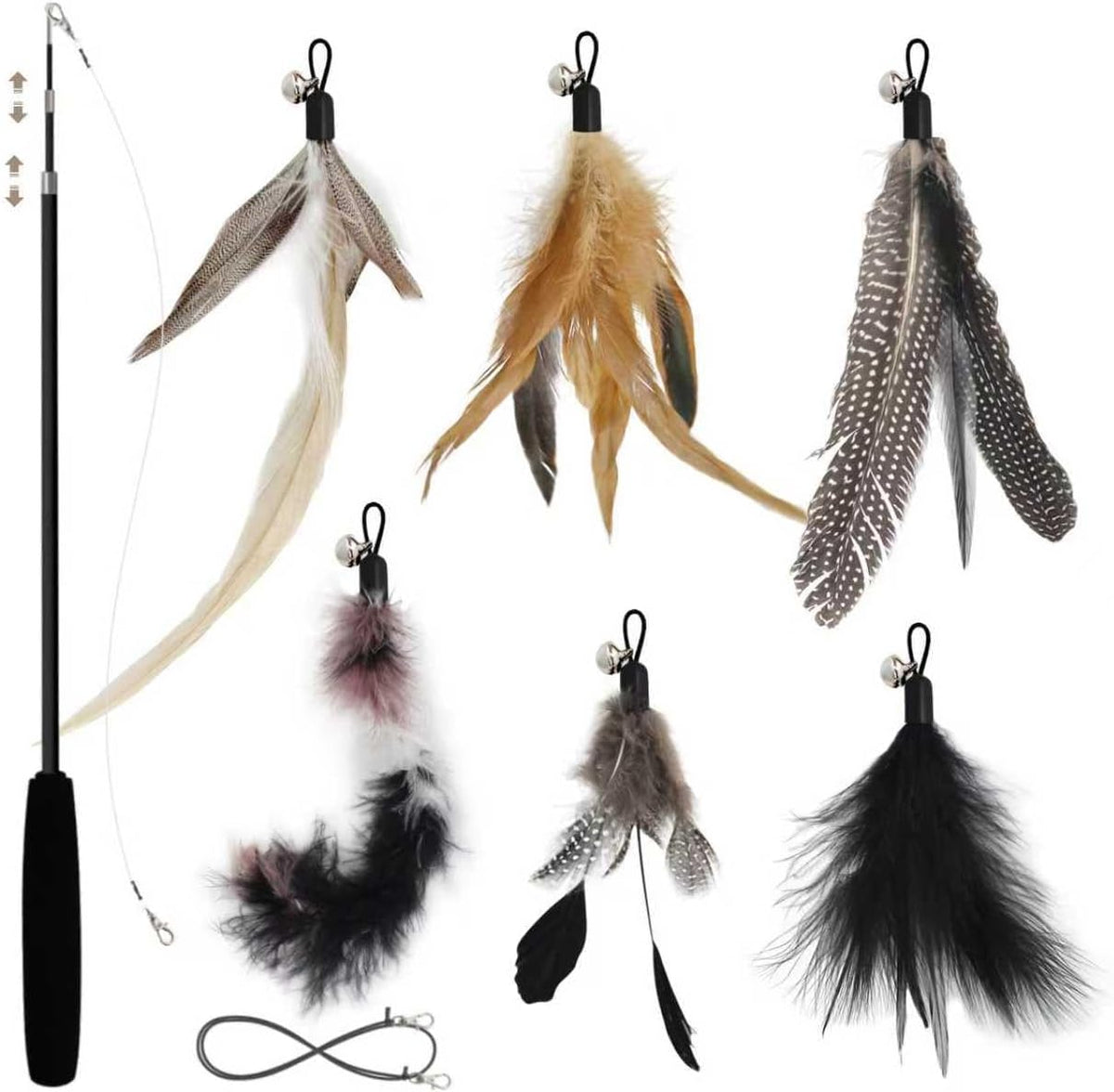 SONGWAY Interactive Cat Feather Toy Set - Black