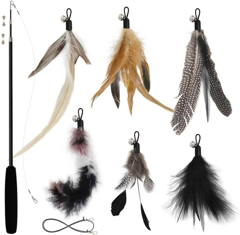 SONGWAY Interactive Cat Feather Toy Set - Black