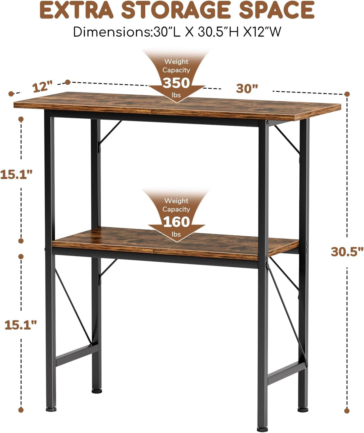 5-10 Gallon Fish Tank Stand with Storage Shelves - Rustic Brown / 30 Gallon-2 Tier - image 2