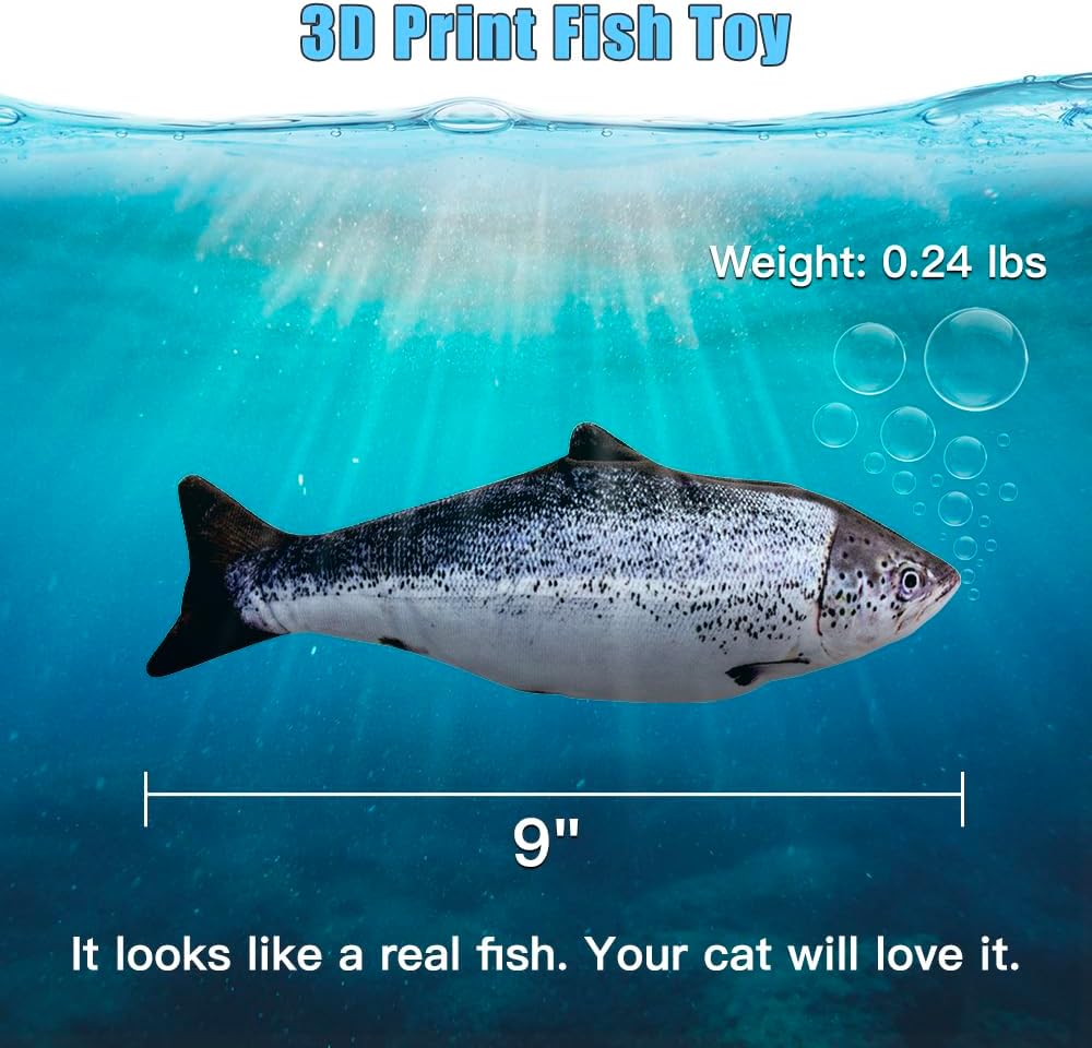 TOOGE 2 Pack 9" Floppy Fish Cat Toys with SilverVine and Catnip - Salmon + Rainbow Trout - image 4