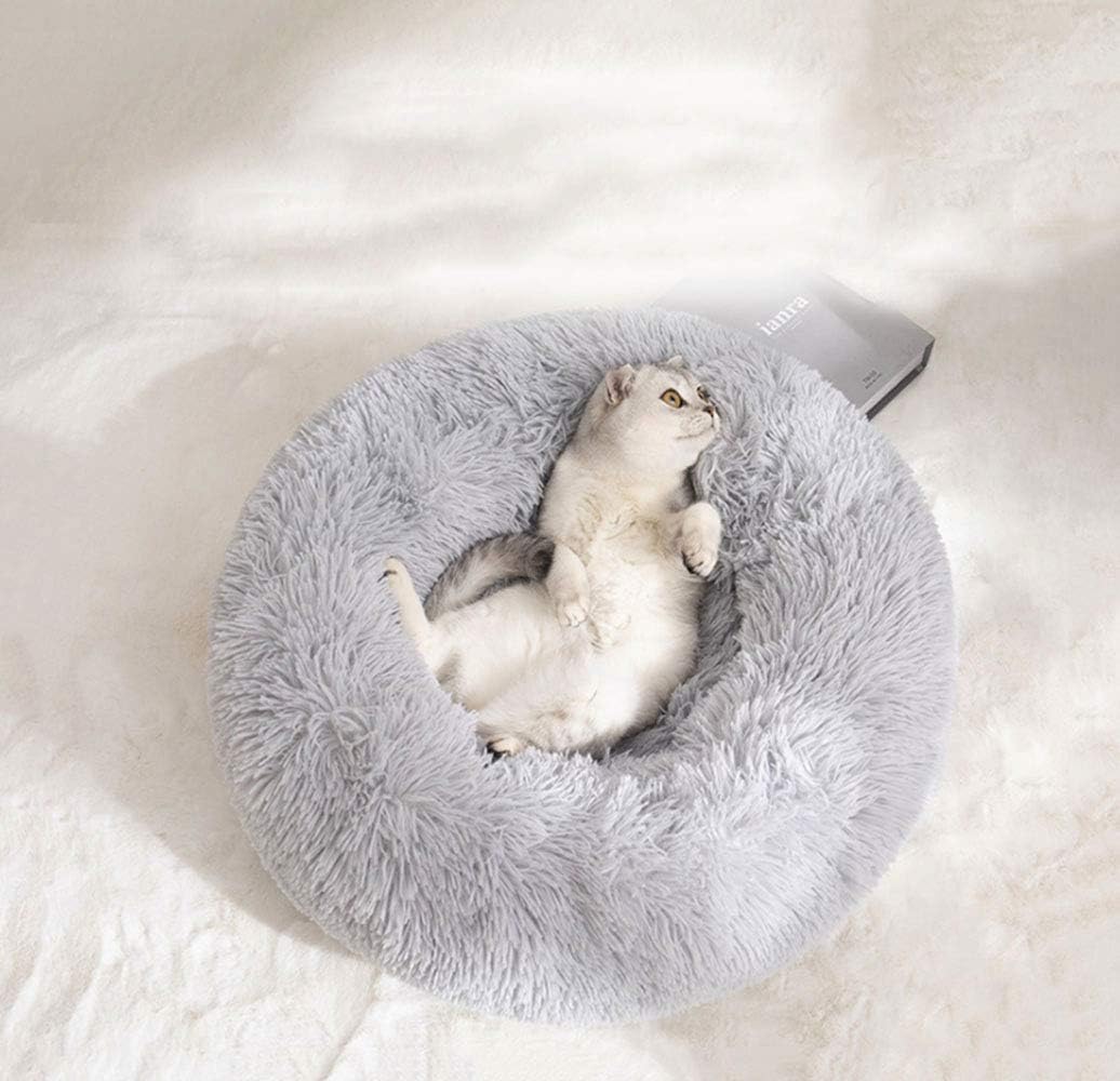 Cat Bed for Indoor Cats, Mini Plush Self Warming Kitten Bed - Small 20'' / Light Grey - image 4