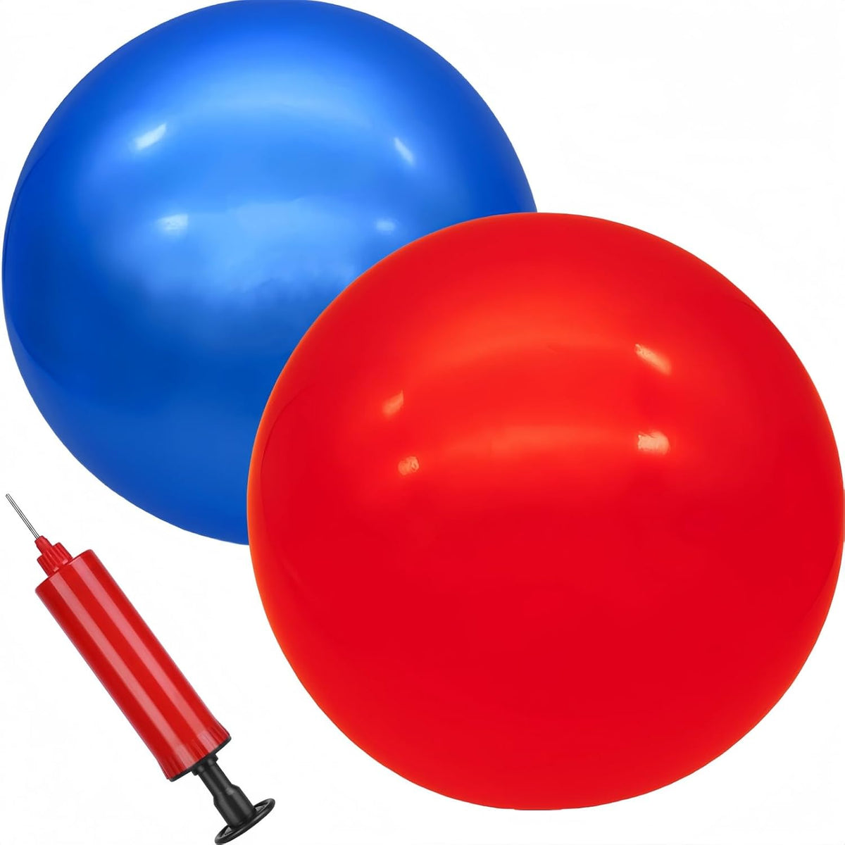 2 Pcs Playground Balls for Kids, Inflatable Bouncy Balls, Red - Solid red, Solid blue / 9 inch