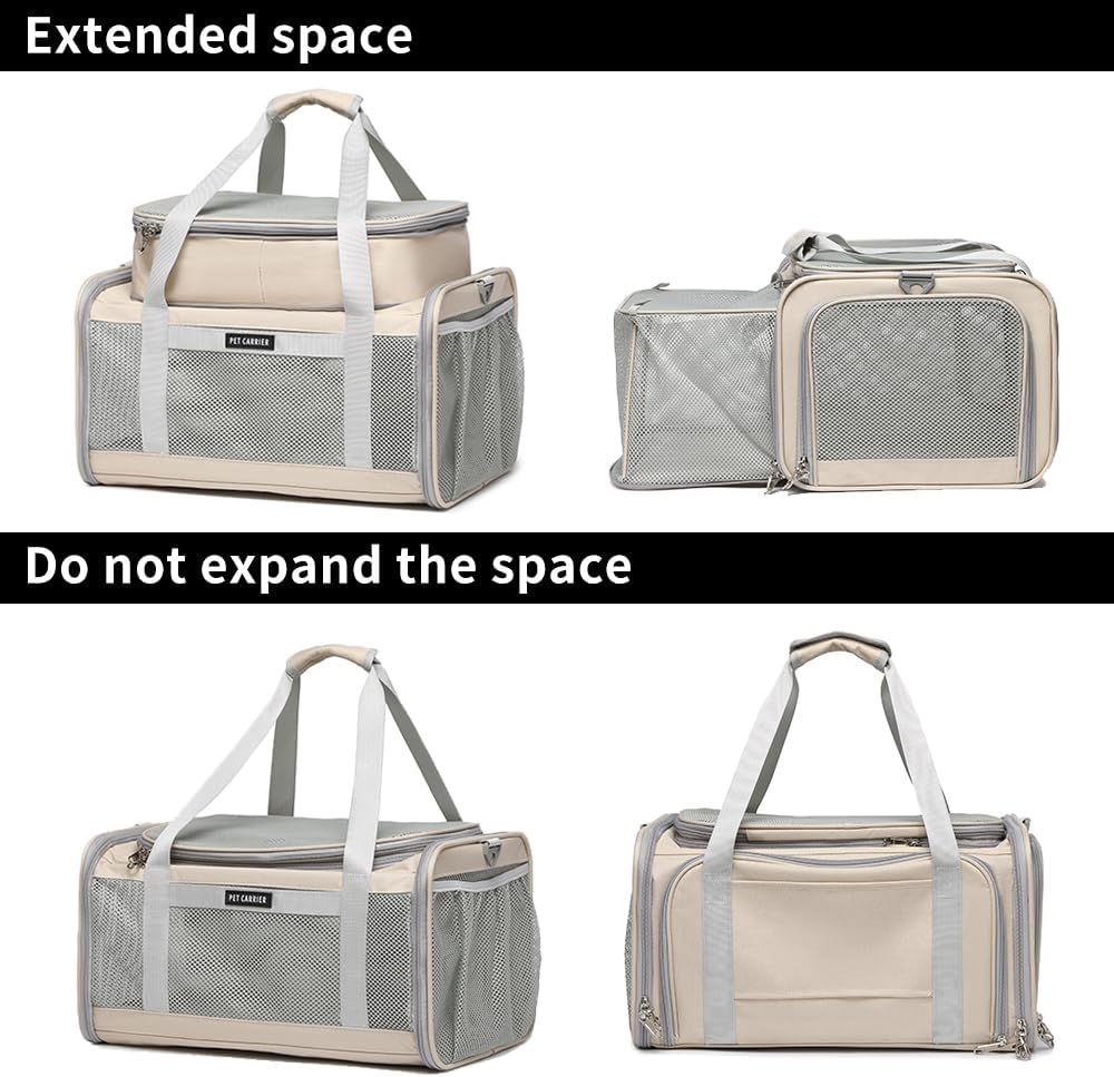 Airline Approved Pet Carrier for Cats and Small Dogs - khaki / 23.0"L x 12.0"W x 12.5"H - image 4