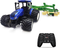 KNACKTOYZ remote control farm tractor with dual rotary swath windrower, 1/24 scale