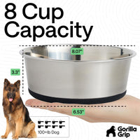 GORILLA GRIP Dog Bowl Set, Food Grade 304 Stainless Steel, 8 Cup - Black / 8 Cup - Single Bowl - image 4