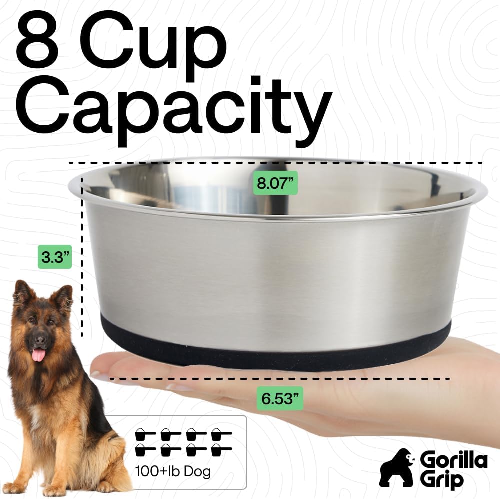 GORILLA GRIP Dog Bowl Set, Food Grade 304 Stainless Steel, 8 Cup - Black / 8 Cup - Single Bowl - image 4