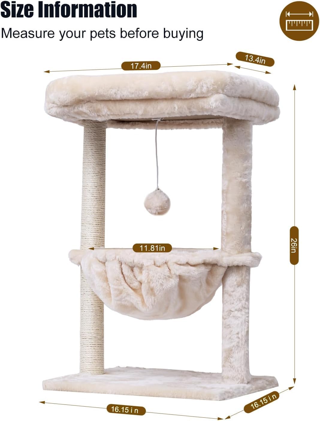 SYANDLVY Small Cat Tree for Indoor Cats - Beige / Top Perch with Basket - image 3