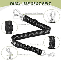 SlowTon Dog Seat Belt Harness for Car, Dog Car Harness Adjustable Mesh Breathable & Dog Seatbelt Safety Tether with Elastic Bungee for Small Medium Large Pets(Blue, Double Clip, M)