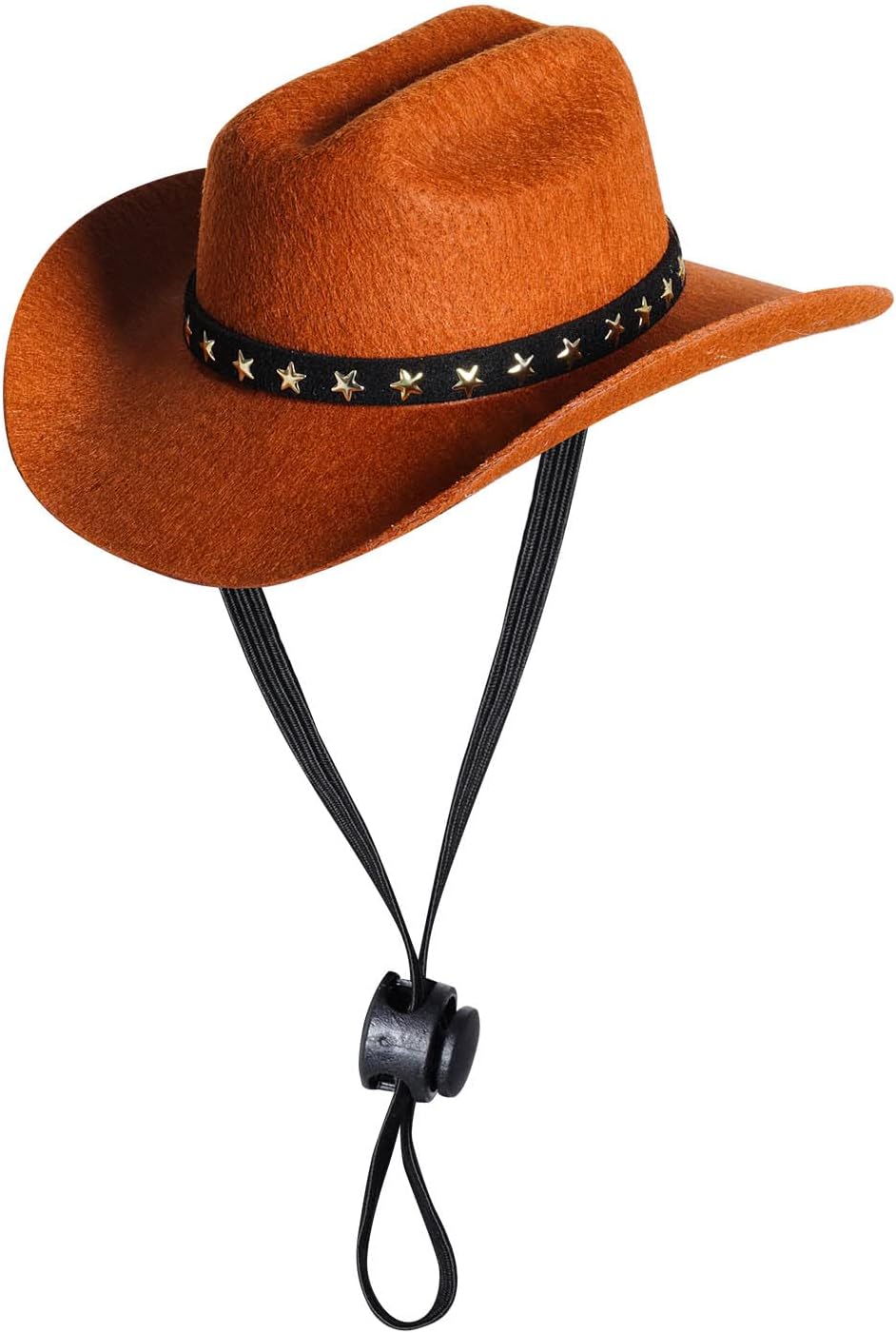 Choyaxo brown dog cowboy hat with gold star pin and chin strap