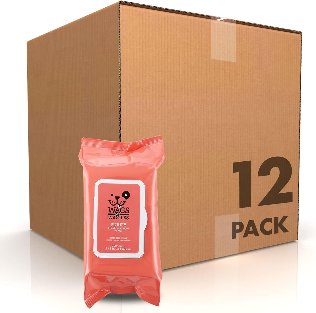 Wags & Wiggles Hypoallergenic Dog Wipes, Fragrance-Free - Zesty Grapefruit - Hypoallergenic / 100 Count (Pack of 12)