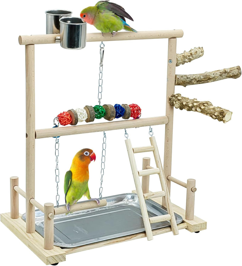 Bird Play Stand Parrot Perch Stand Natural Wood Bird Playground - tall 16.5inch