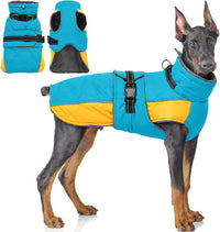 QBLEEV Warm Dog Jacket, Waterproof Dog Winter Coat with Harness – Essentials for Dogs - Lake-Blue / XXX-Large