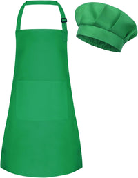 Kids Apron and Chef Hat Set Adjustable Child Art Aprons with 2 - M-green / Small