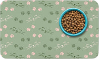 Patterned Cat & Dog Bowl Mat for Food and Water - Large (17" x 30") / Light Green-catpaw