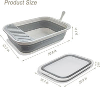 Senior Cat Litter Boxes, Collapsible Open Low Entry Cat Litter Pan with Scoop Travel Kitten Potty Foldable Pet Toilet for Sick Disabled Older Elderly Cats Grey 20.9x15.7x5.7 inch