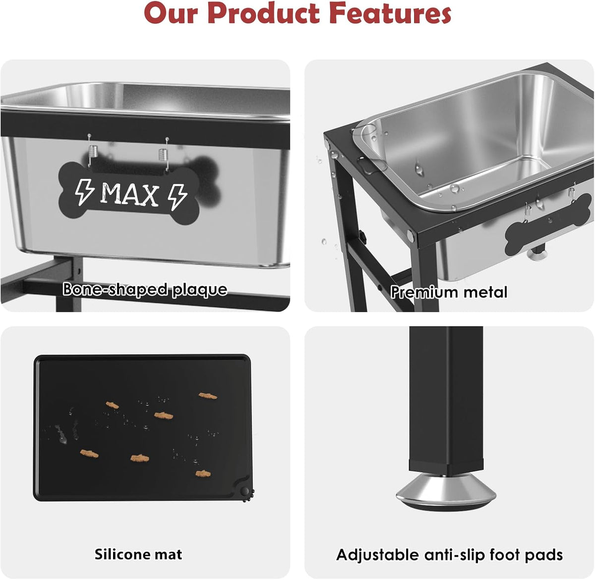 1.2 Gallon Elevated Large Dog Water Bowl with Mat - Black-2.8 gal & mat / Height: 9.4-14.2" - image 4