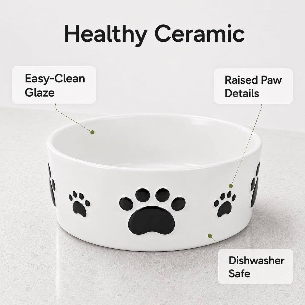 Ceramic Dog Bowls Set, 6.5''×2.5'', with Anti-Slip Rings - 6.5 in - image 2