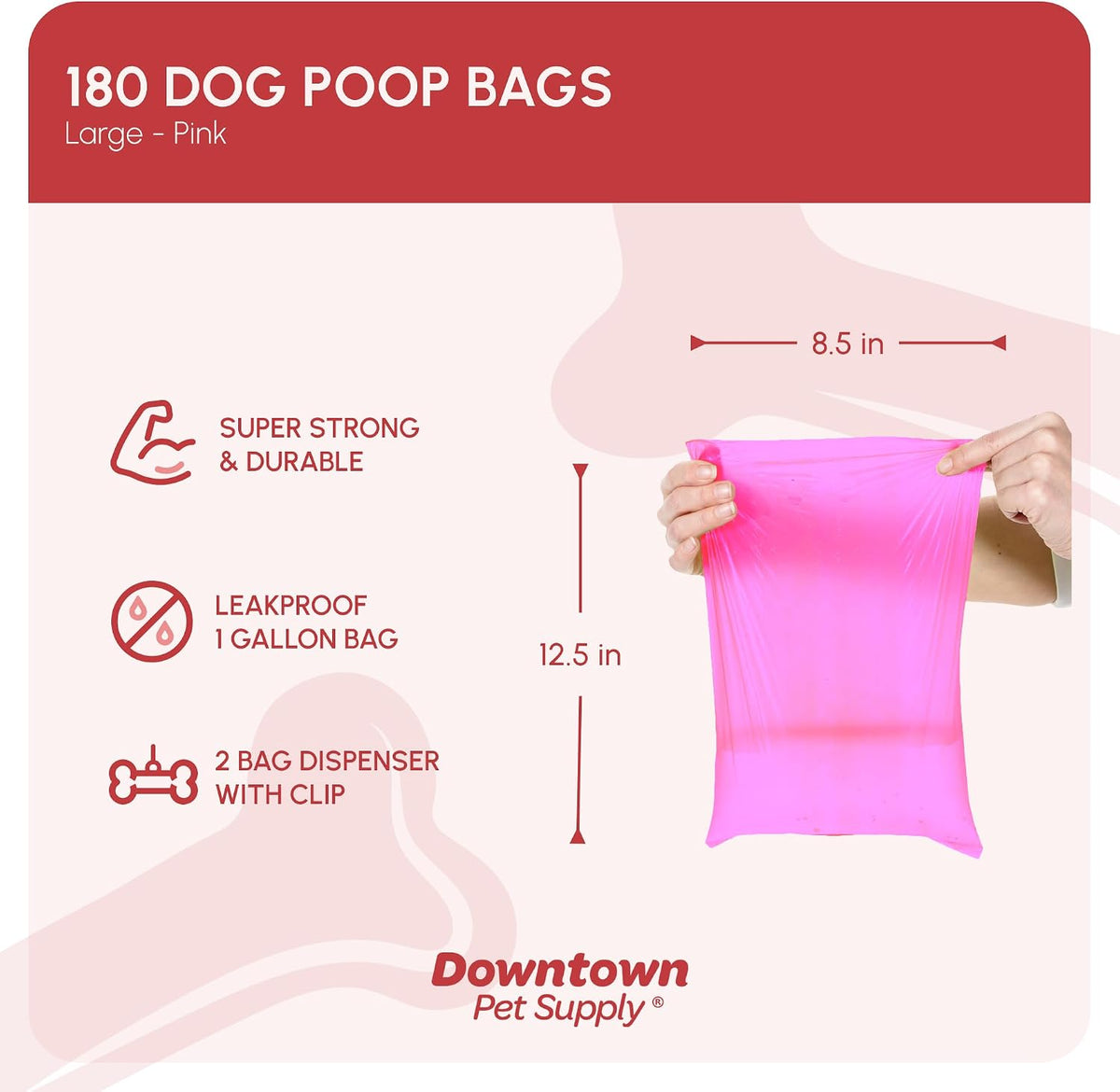 Downtown Pet Supply Poop Bags for Dogs with Dispenser - 180 Count (Pack of 1) / Pink - image 2