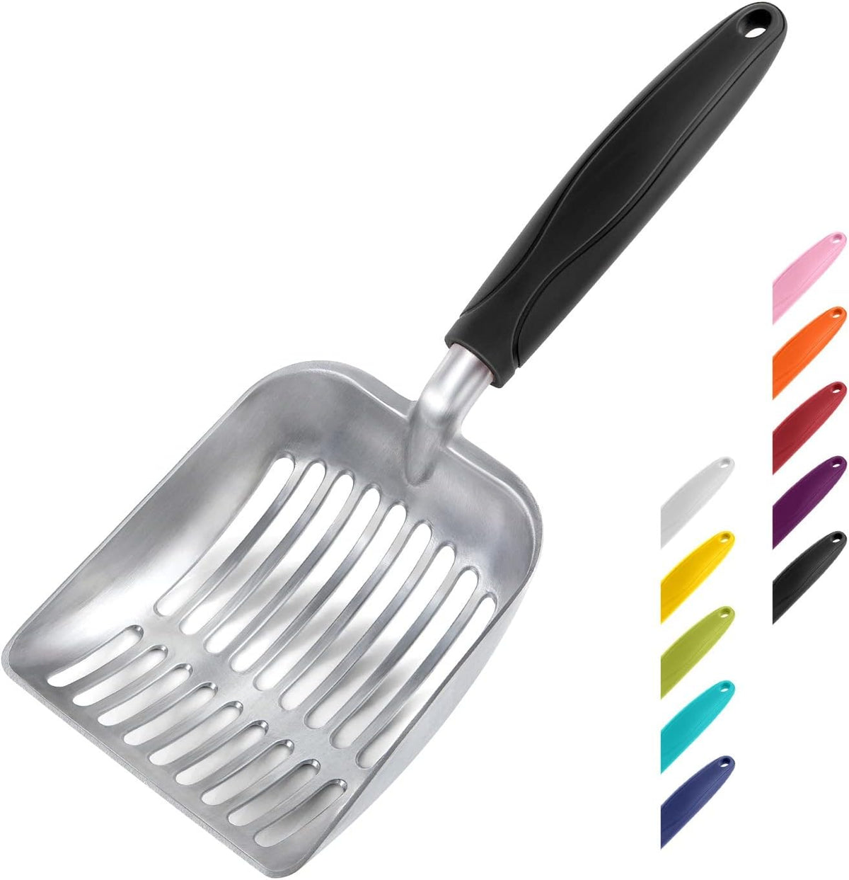 Cat Litter Scoop, Aluminum Alloy Sifter, Kitty Metal Scooper - Small / FLAT Aluminum \ #06 Black Handle