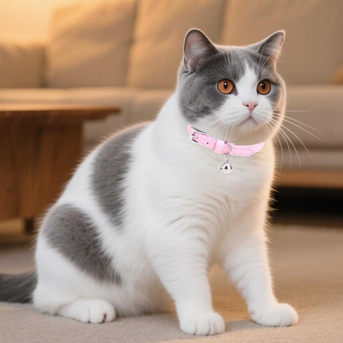 PUPTECK 2 PCS Soft Genuine Leather Cat Kitten Collar with Bells - Pink&Blue - image 3