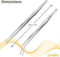 2 Pcs 15 Inch Tweezers, Heavy Duty Reptile Feeding Tongs, Aquarium Tongs, Reptile Tweezers Feeding, Reptile Tongs, Straight and Curved Long Tweezers for Aquarium and Terrarium