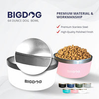 BIGDOG Large Dog Bowls, Stainless Steel, No Spill, 100 Ounce, Black